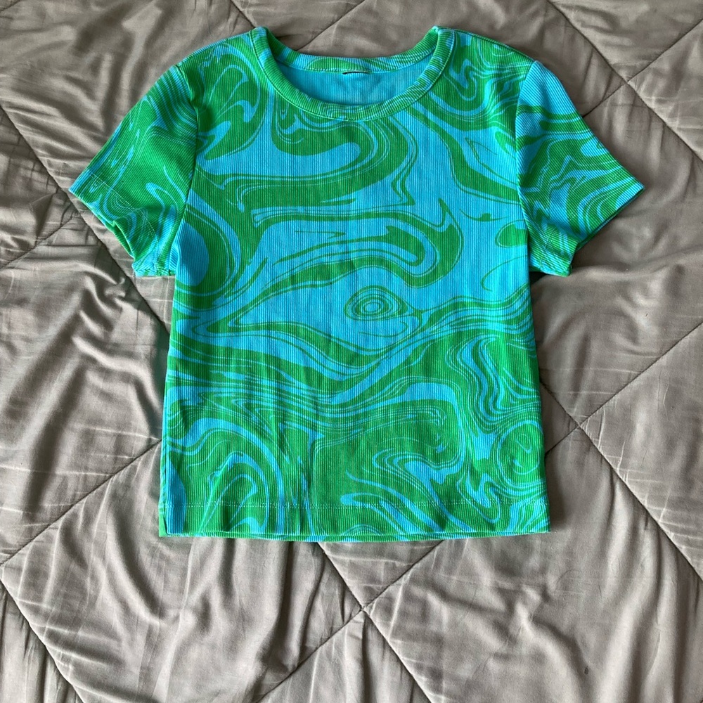 Green and blue swirl shirt